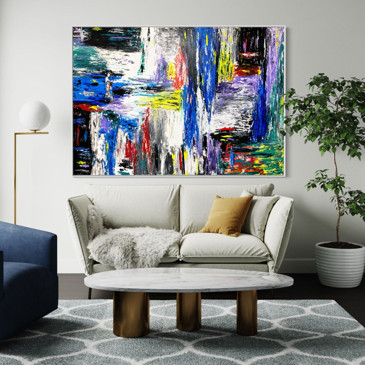 ORIGINAL ARTWORK - BLUE WATERFALL - Canvas BY Albert Levi Art
