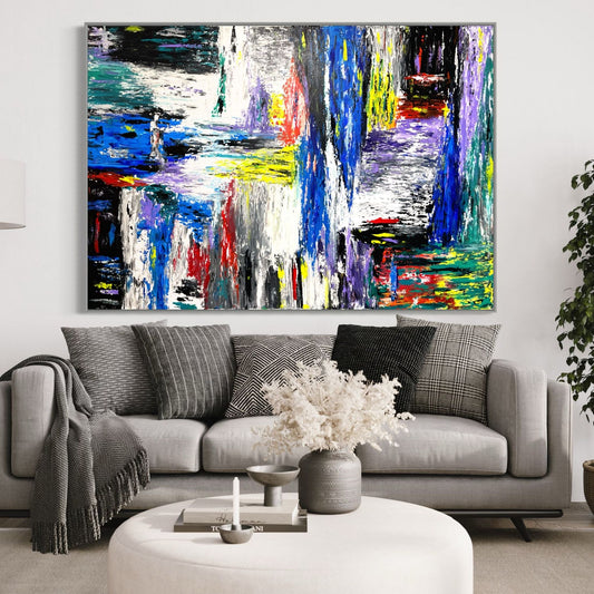 ORIGINAL ARTWORK - BLUE WATERFALL - Canvas BY Albert Levi Art