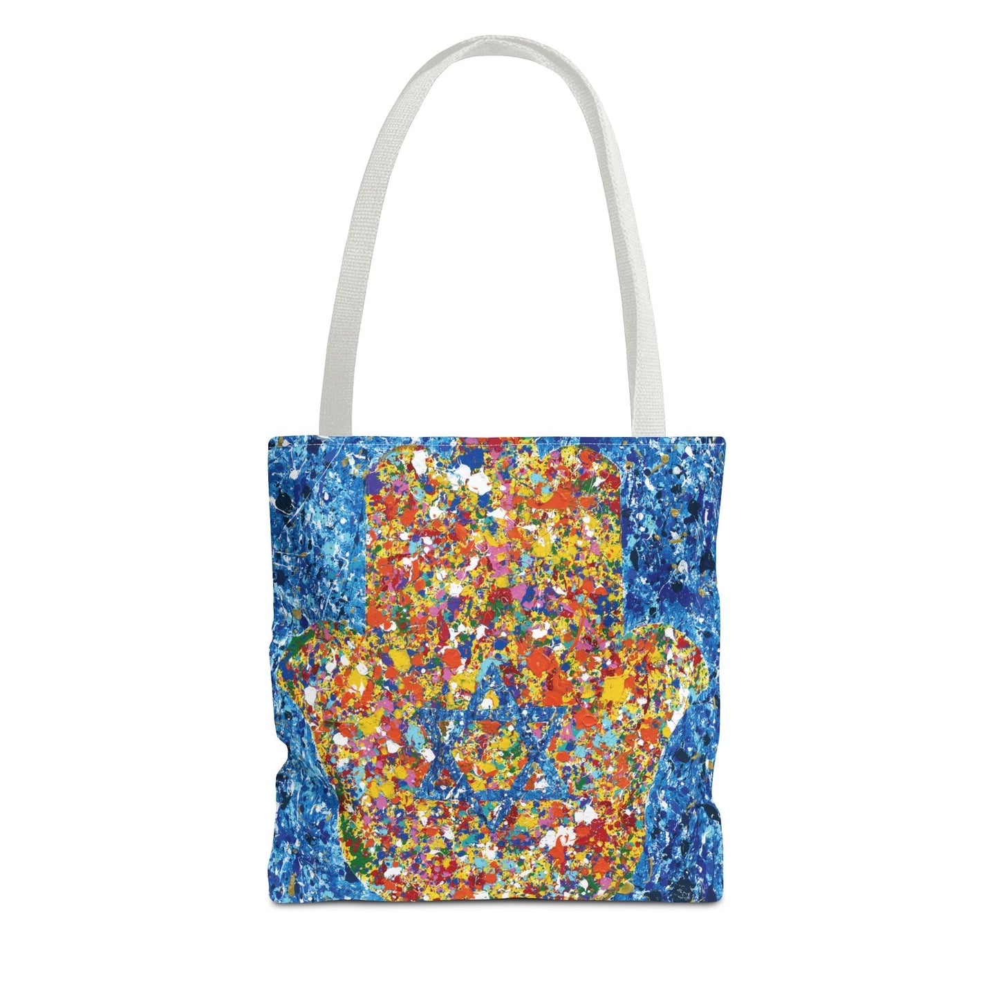Colorful Bags: "Tote Bag - Hamsa Our Shield" by Albert Levi Art