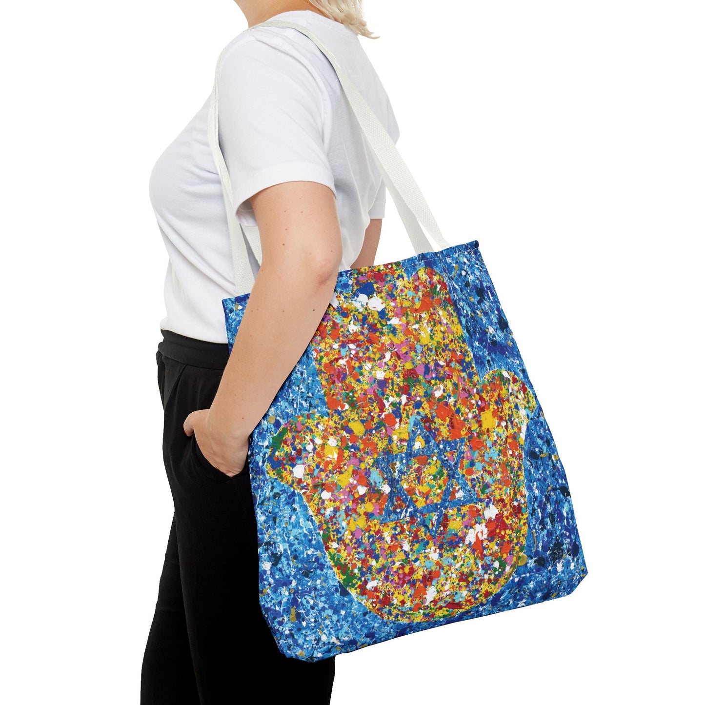 Colorful Bags: "Tote Bag - Hamsa Our Shield" by Albert Levi Art
