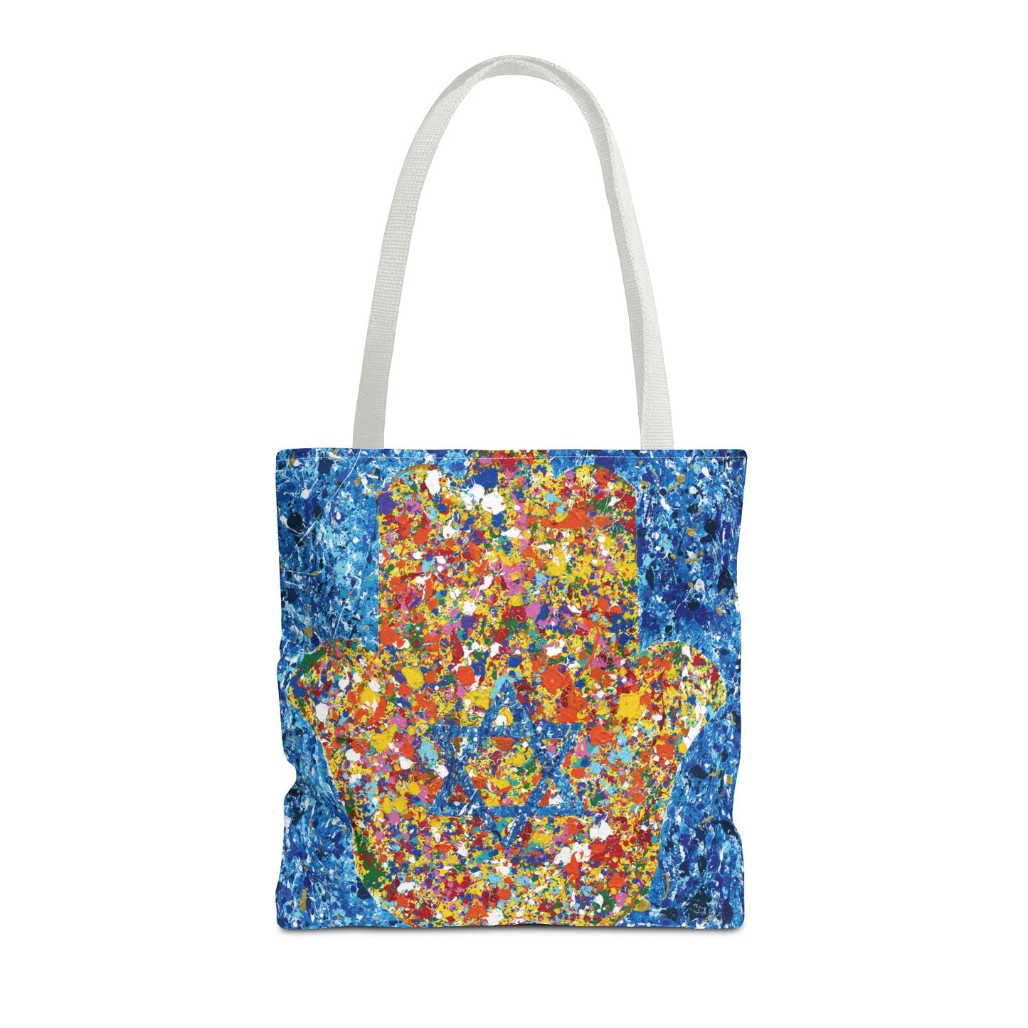 Colorful Bags: "Tote Bag - Hamsa Our Shield" by Albert Levi Art
