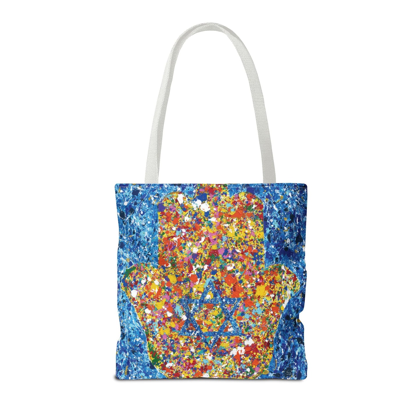 Colorful Bags: "Tote Bag - Hamsa Our Shield" by Albert Levi Art