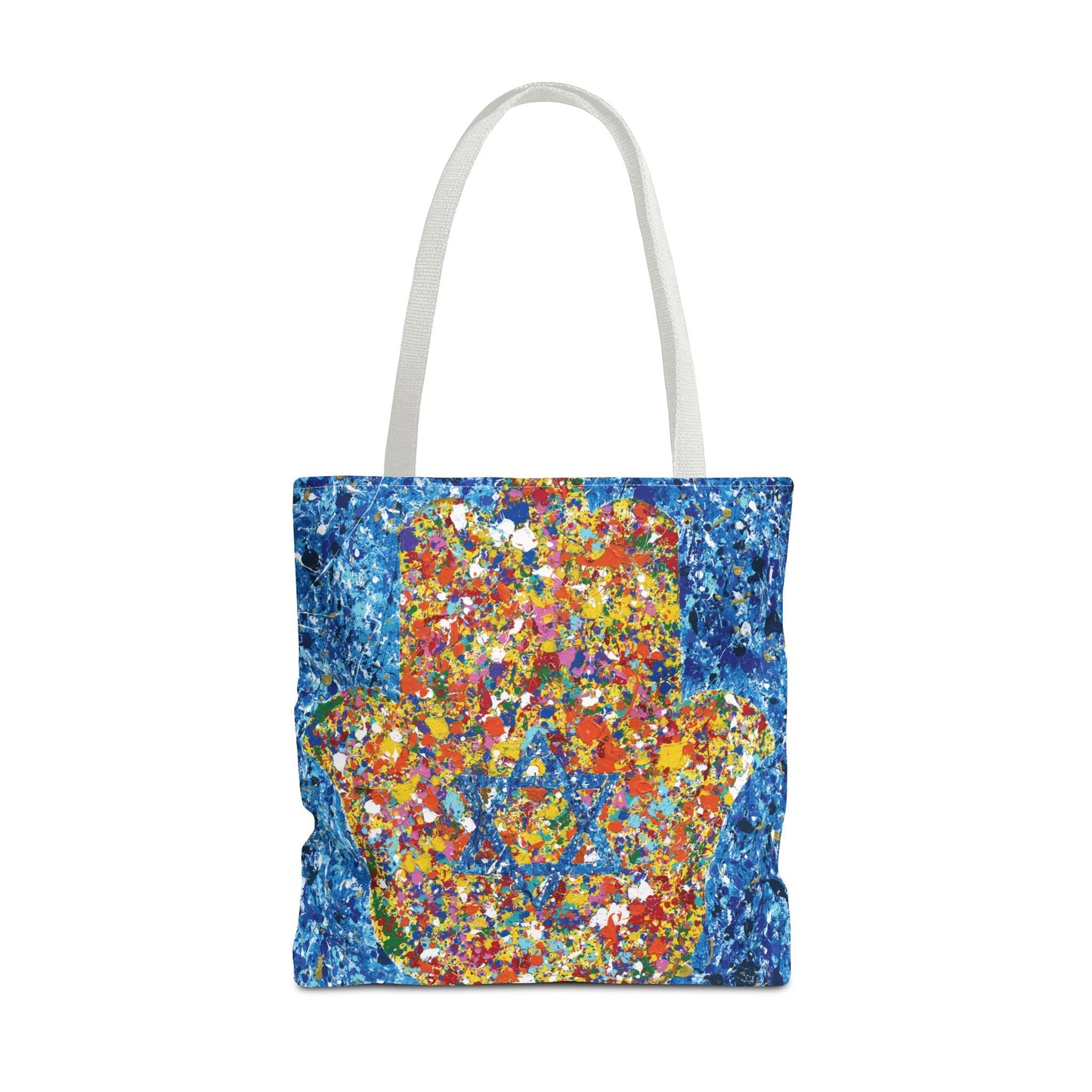 Colorful Bags: "Tote Bag - Hamsa Our Shield" by Albert Levi Art