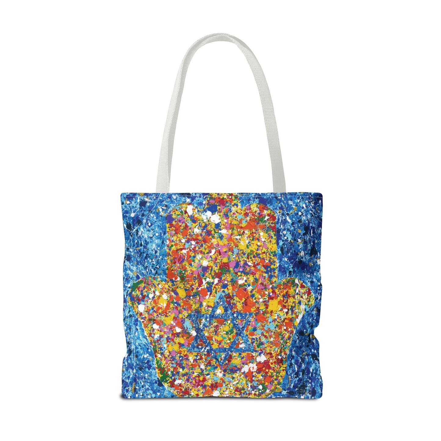 Colorful Bags: "Tote Bag - Hamsa Our Shield" by Albert Levi Art