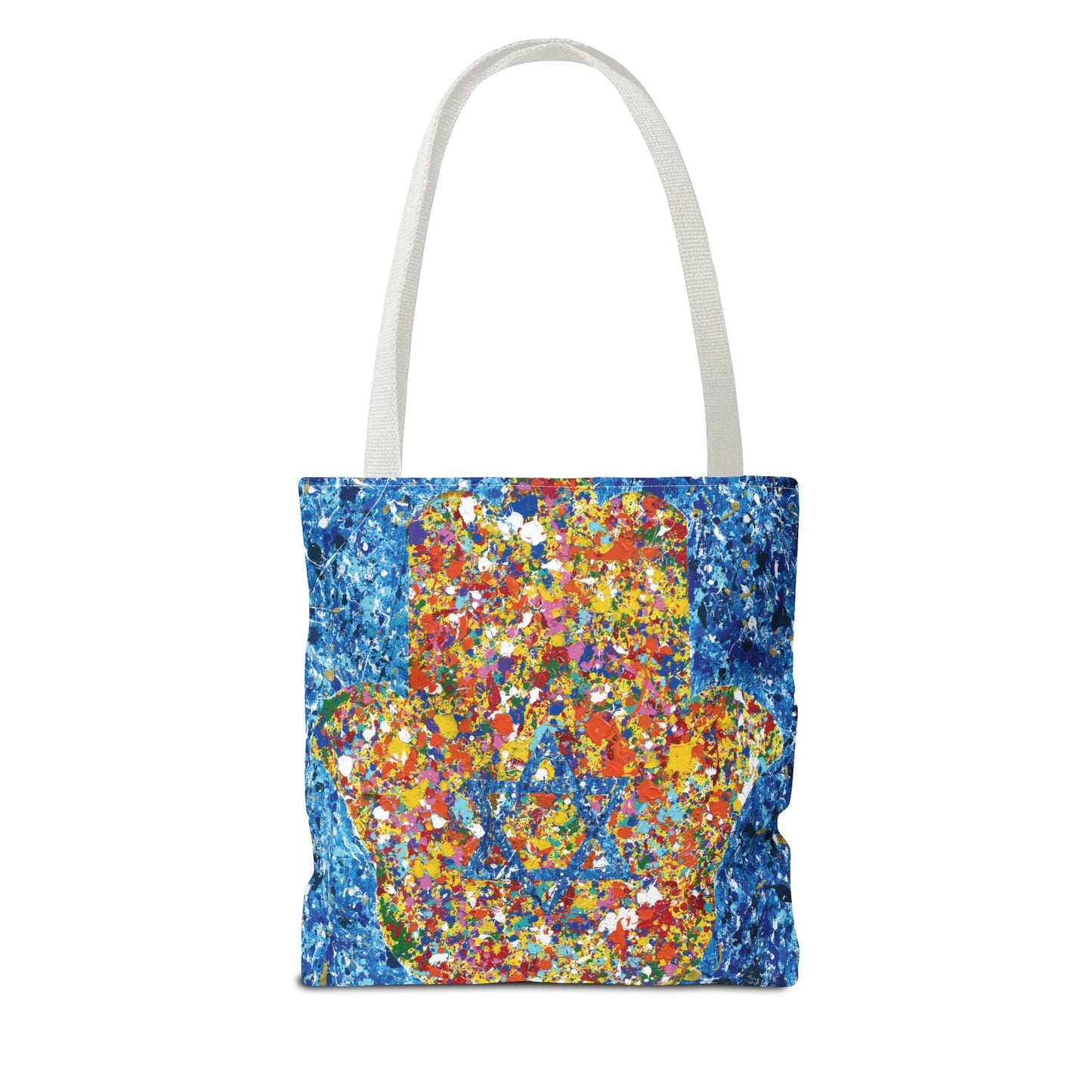 Colorful Bags: "Tote Bag - Hamsa Our Shield" by Albert Levi Art