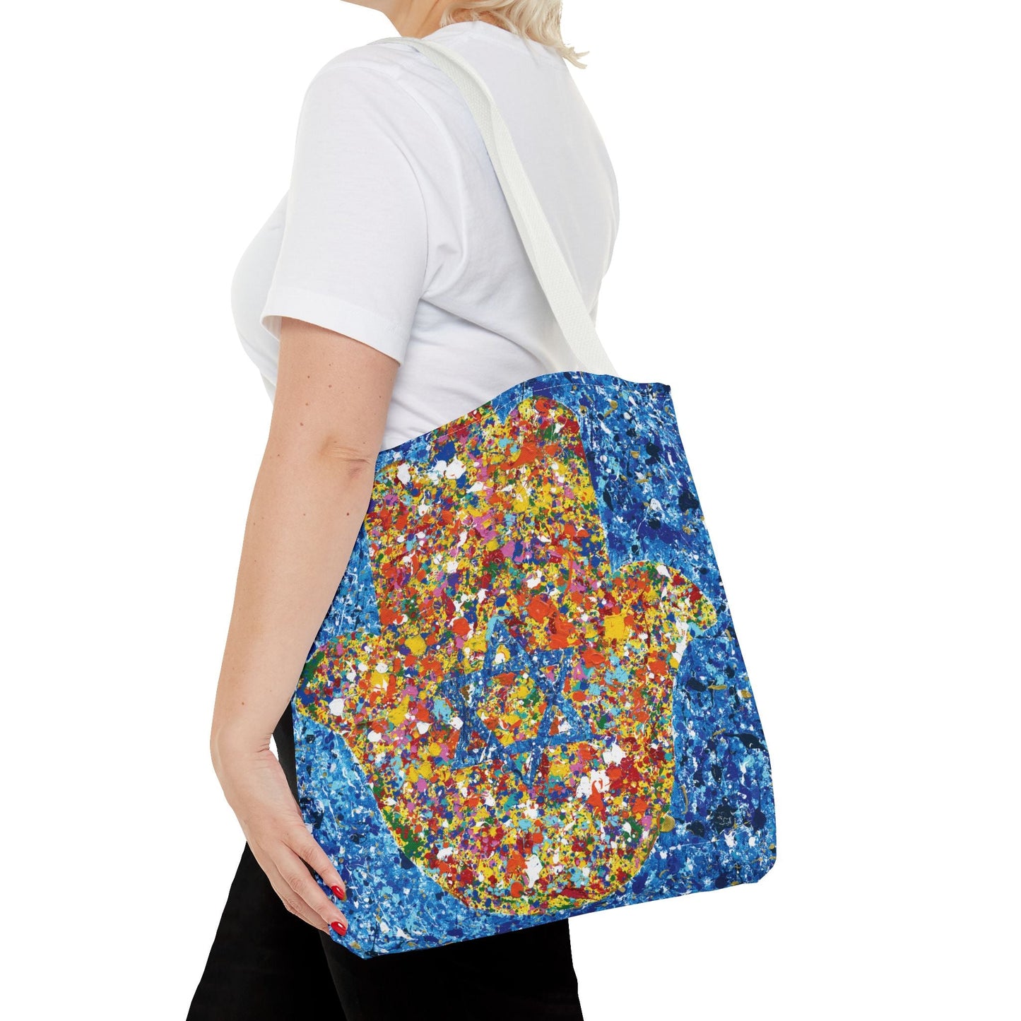 Colorful Bags: "Tote Bag - Hamsa Our Shield" by Albert Levi Art