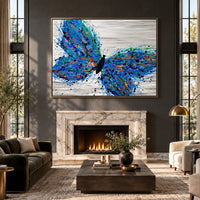 Wild Butterfly canvas wall art, grand living charcoal room mockup