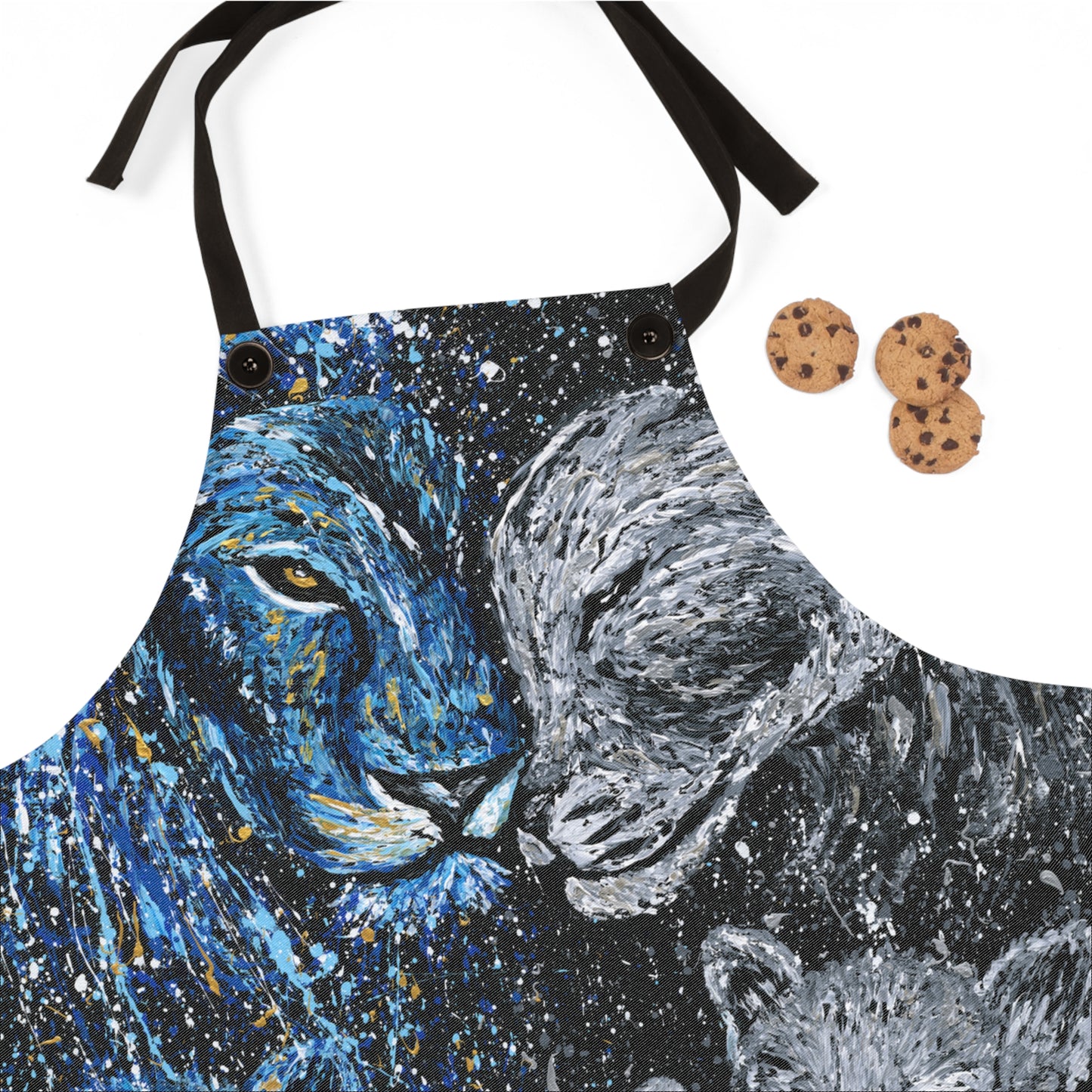 Lion Family Art Apron — Starry Night Blue Lion Cub Kitchen Apron