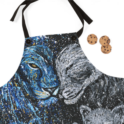 Lion Family Art Apron — Starry Night Blue Lion Cub Kitchen Apron
