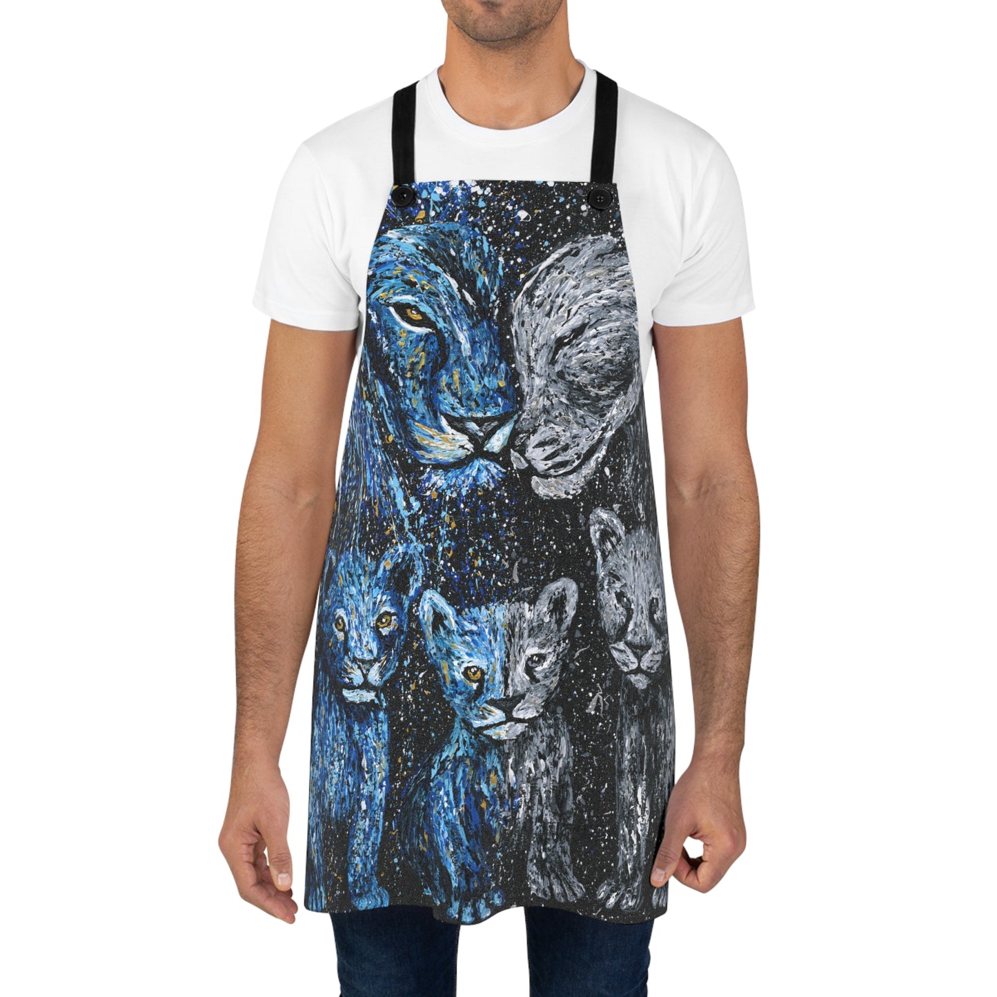 Lion Family Art Apron — Starry Night Blue Lion Cub Kitchen Apron