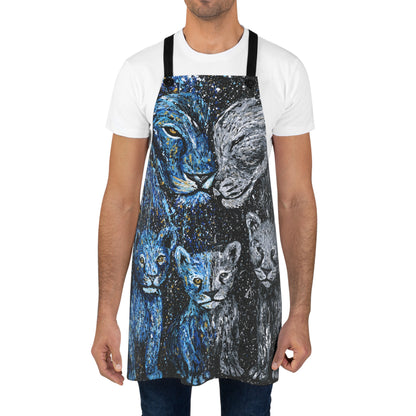 Lion Family Art Apron — Starry Night Blue Lion Cub Kitchen Apron