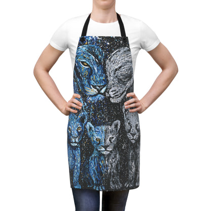 Lion Family Art Apron — Starry Night Blue Lion Cub Kitchen Apron