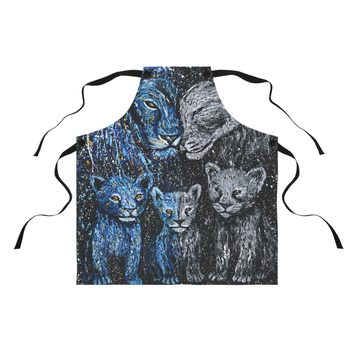 Lion Family Art Apron — Starry Night Blue Lion Cub Kitchen Apron