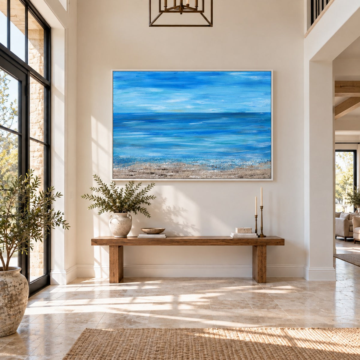 A moment of silence canvas wall art in a bright entry