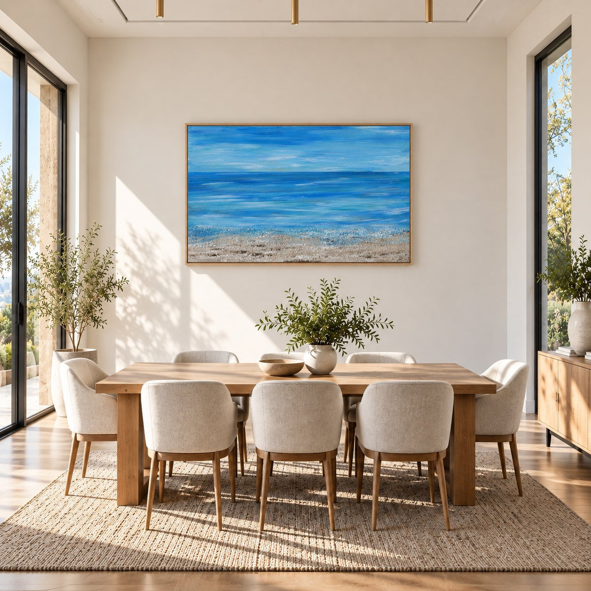 A moment of silence canvas wall art in a sunlit dining room