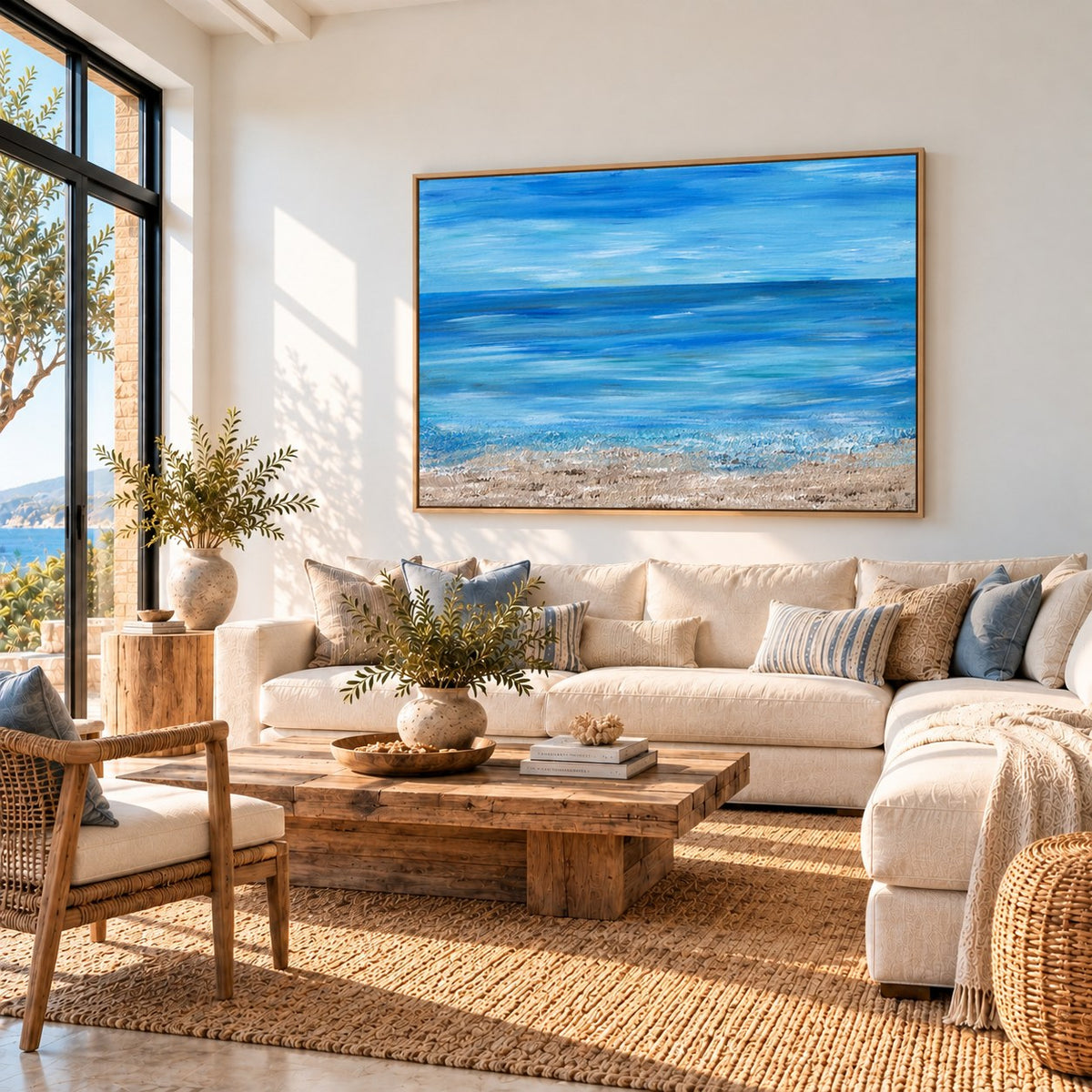 A moment of silence canvas wall art in a coastal bright living room