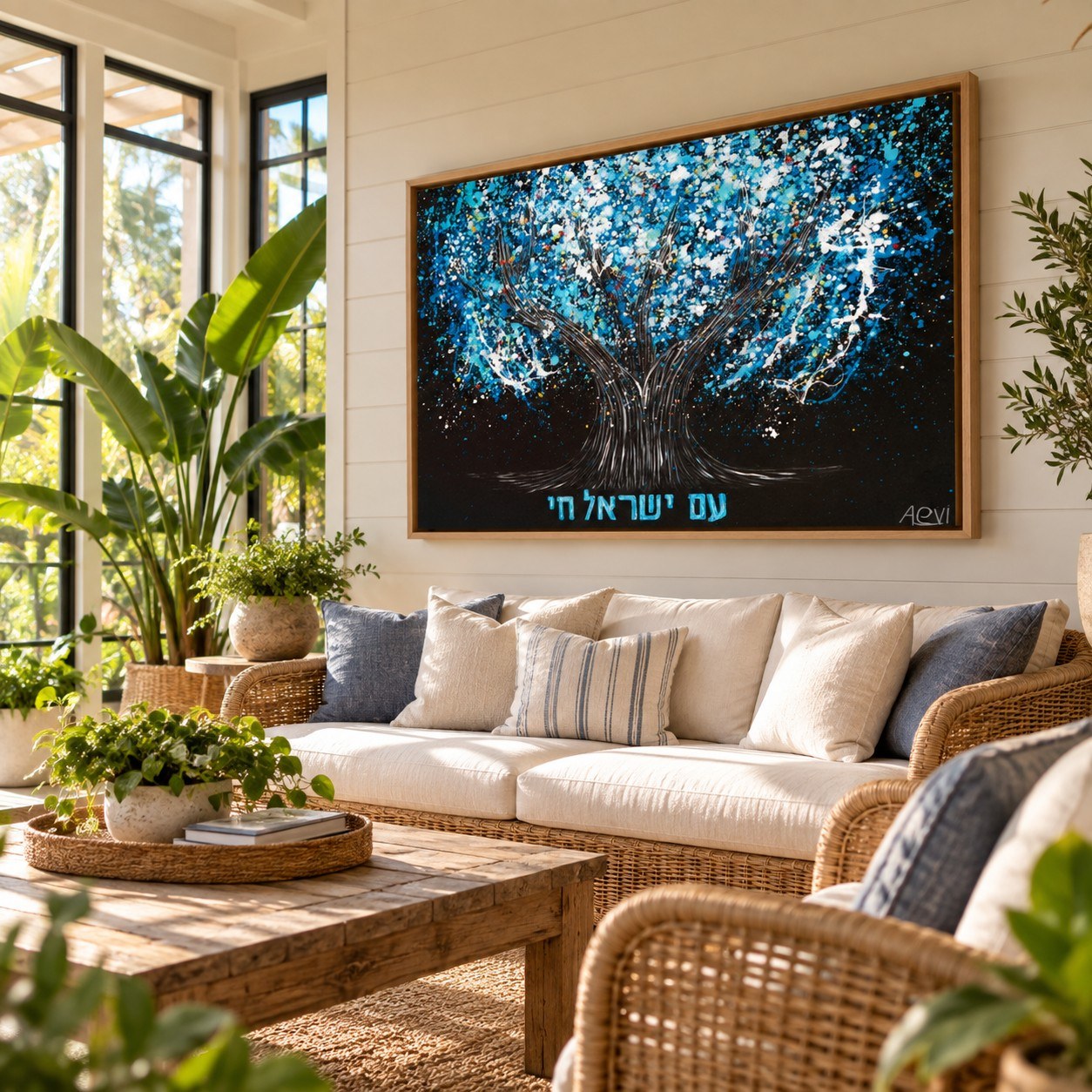 Am Yisrael Chai Tree Of Life canvas wall art room mockup