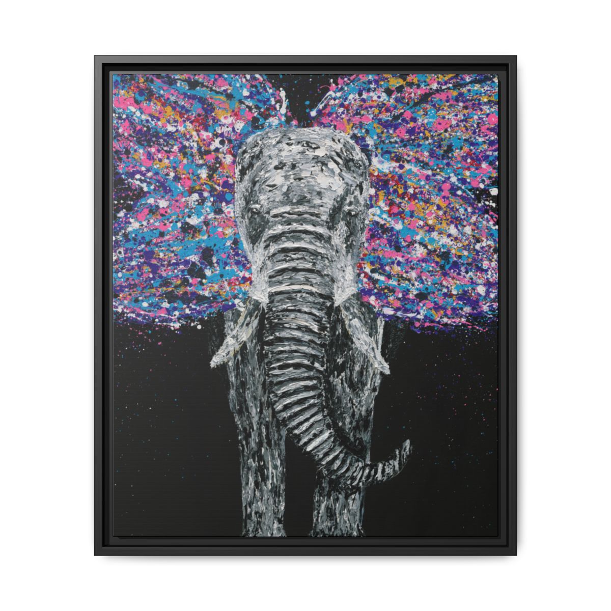 Butterfly Elephant framed canvas print, black frame