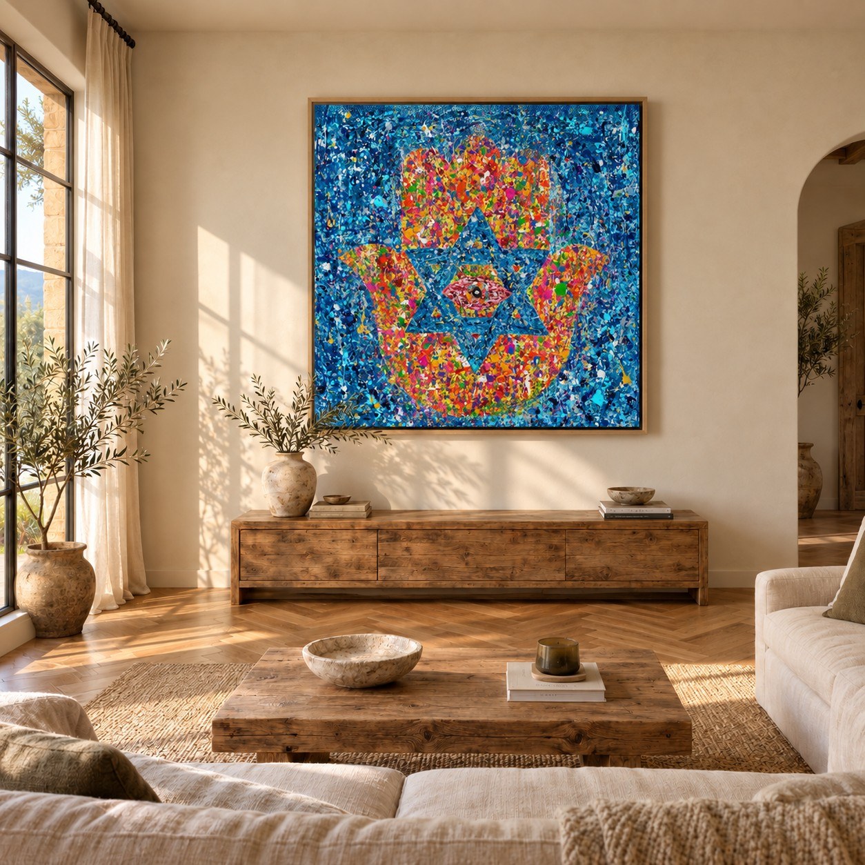Colors of Protection canvas wall art, mediterranean living room mockup