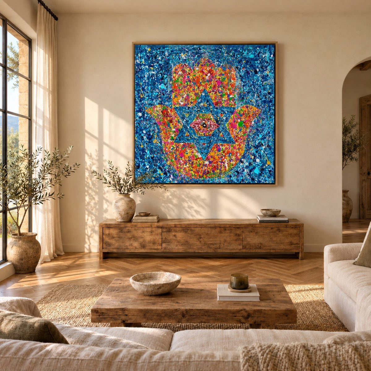 Colors of Protection canvas wall art, mediterranean living room mockup