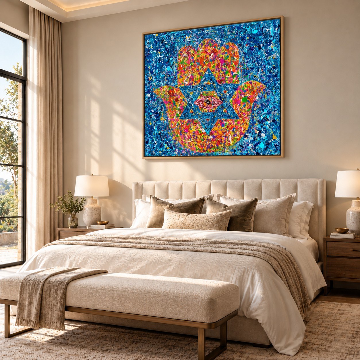 Colors of Protection canvas wall art, master bedroom warm room mockup