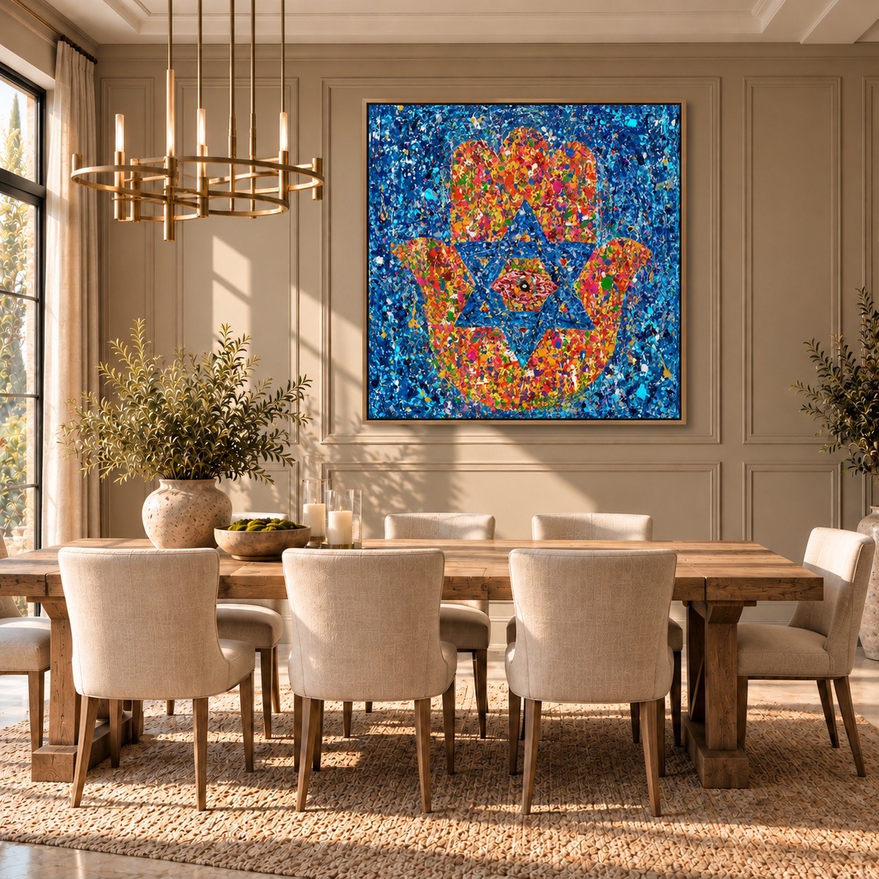 Colors of Protection canvas wall art, formal dining taupe room mockup