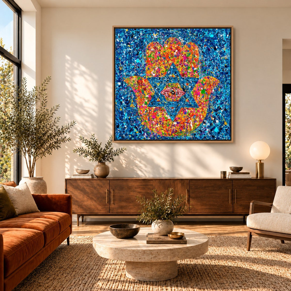 Colors of Protection canvas wall art, midcentury living warm room mockup