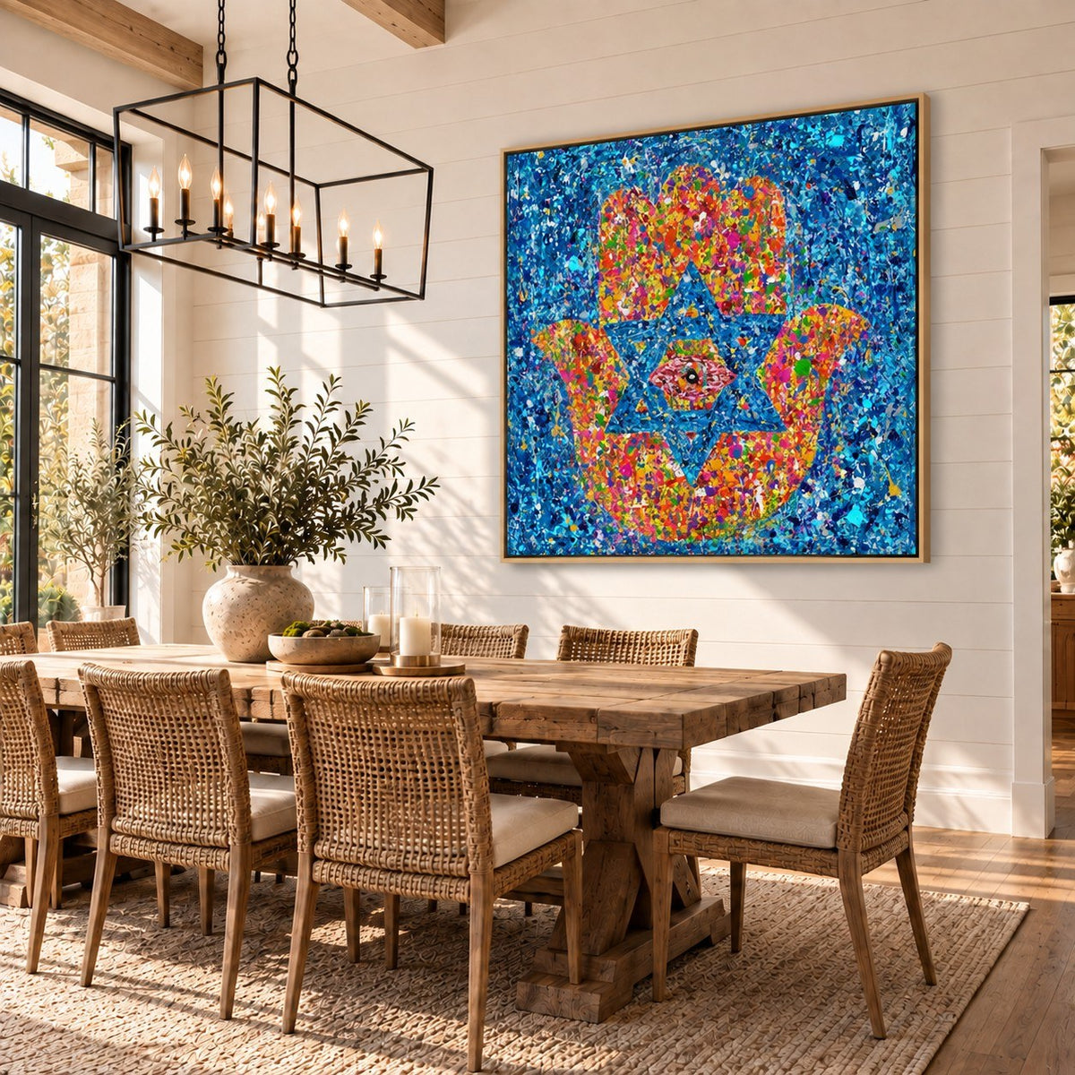 Colors of Protection canvas wall art, dining shiplap bright room mockup