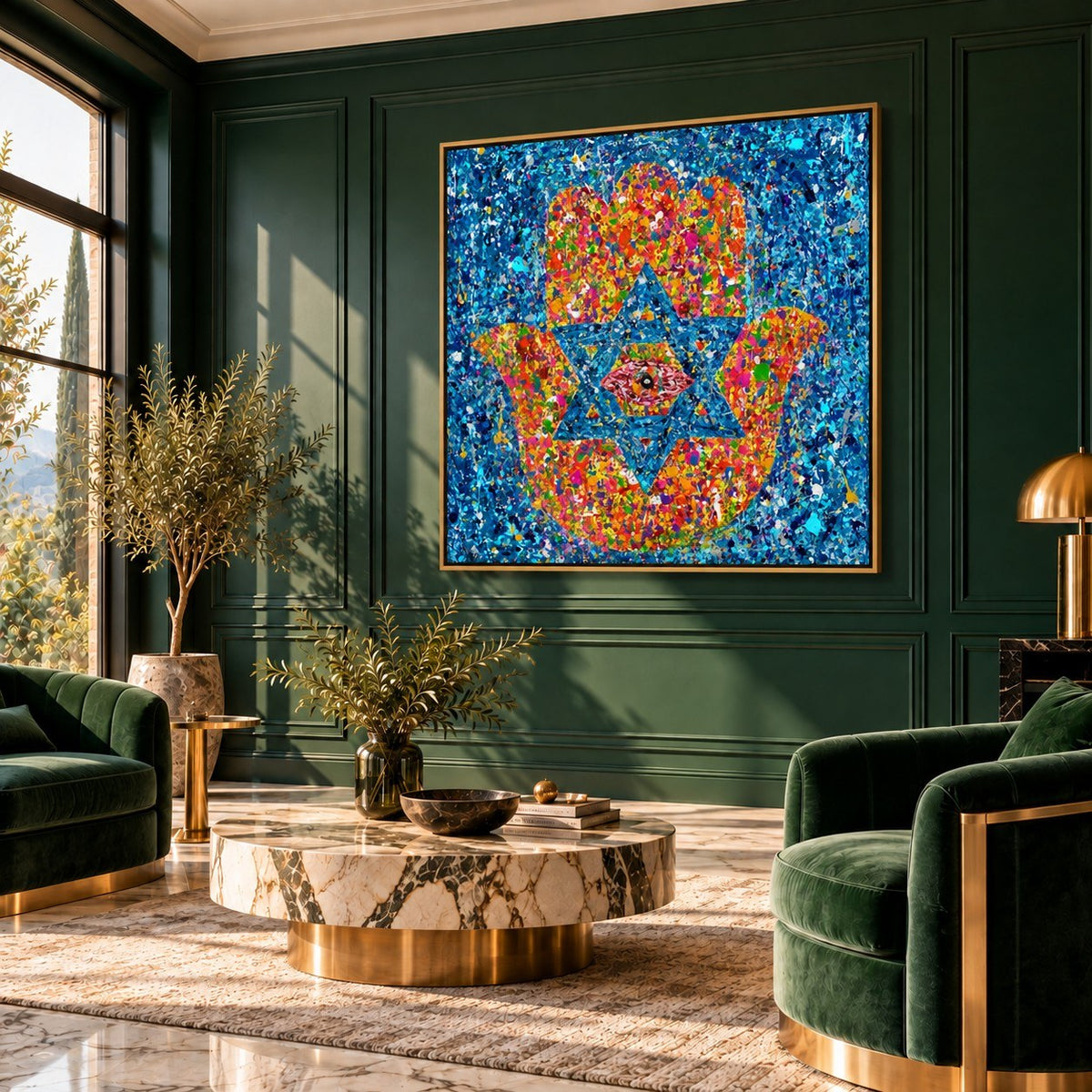 Colors of Protection canvas wall art, artdeco living emerald room mockup