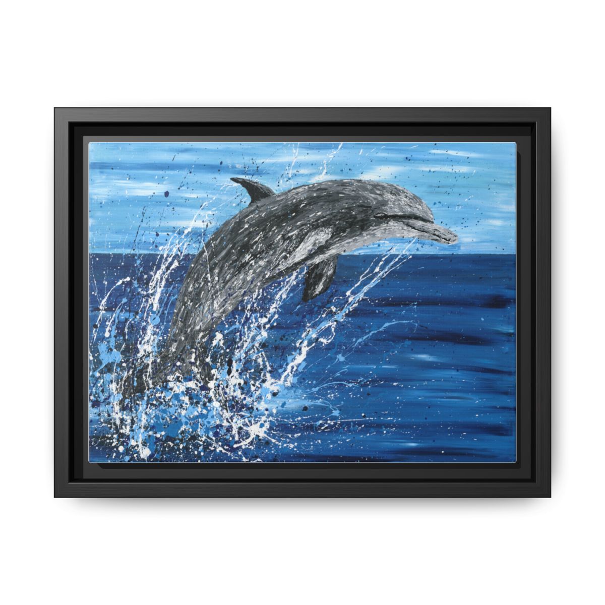 Dance Among The Waves framed canvas print, black frame