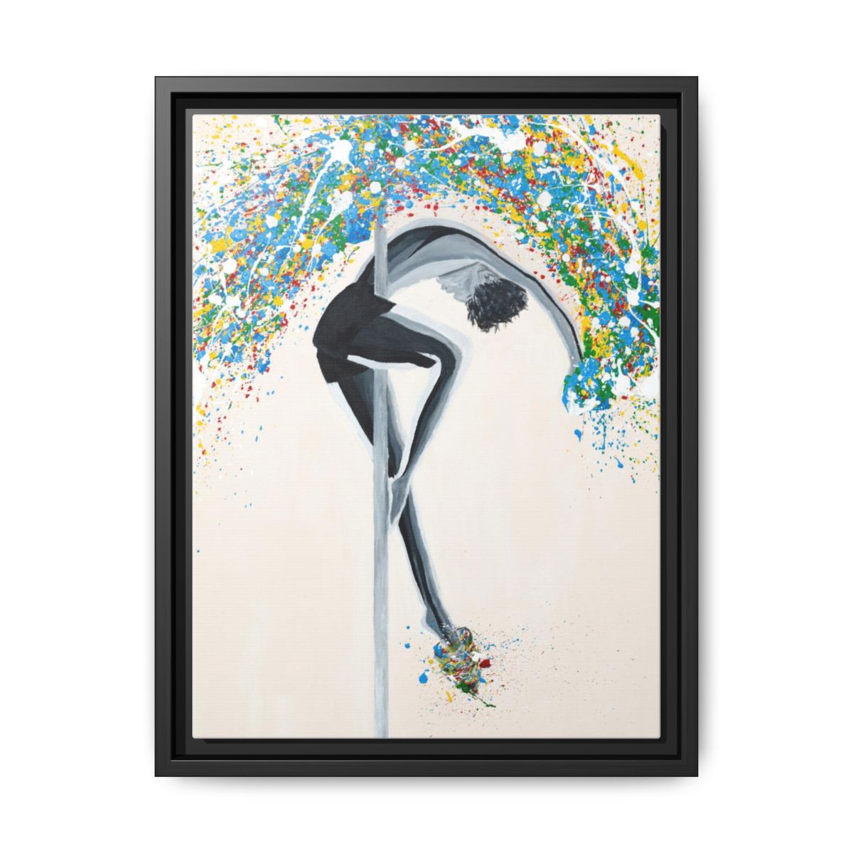 Dancing with Color framed canvas print, black frame