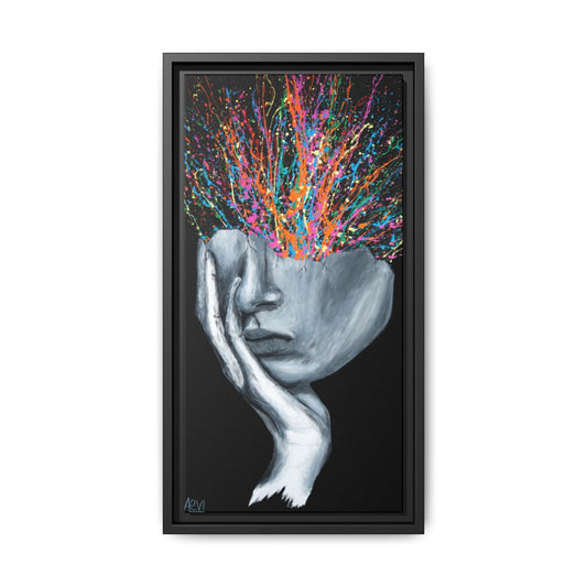 Exploded head framed canvas print, black frame