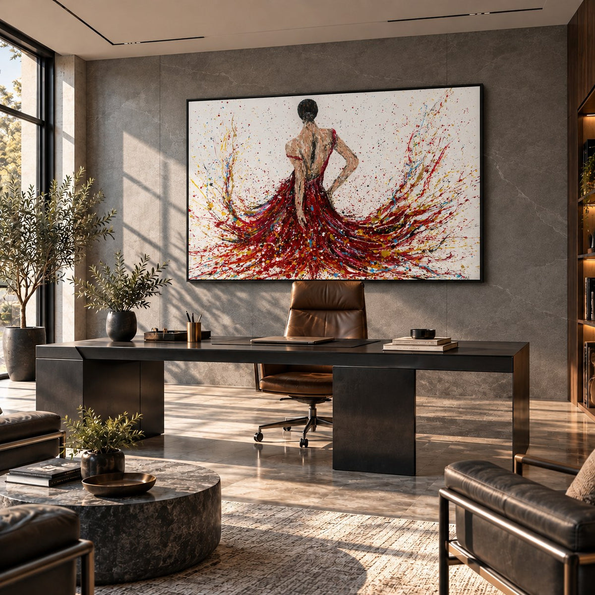 Fiery Elegance canvas wall art in a stone office
