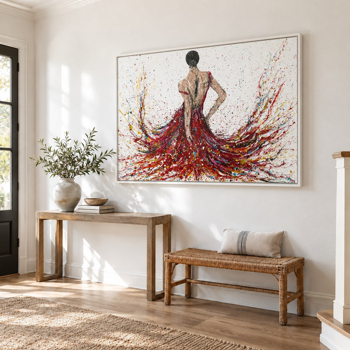 Fiery Elegance canvas wall art in a bright entry