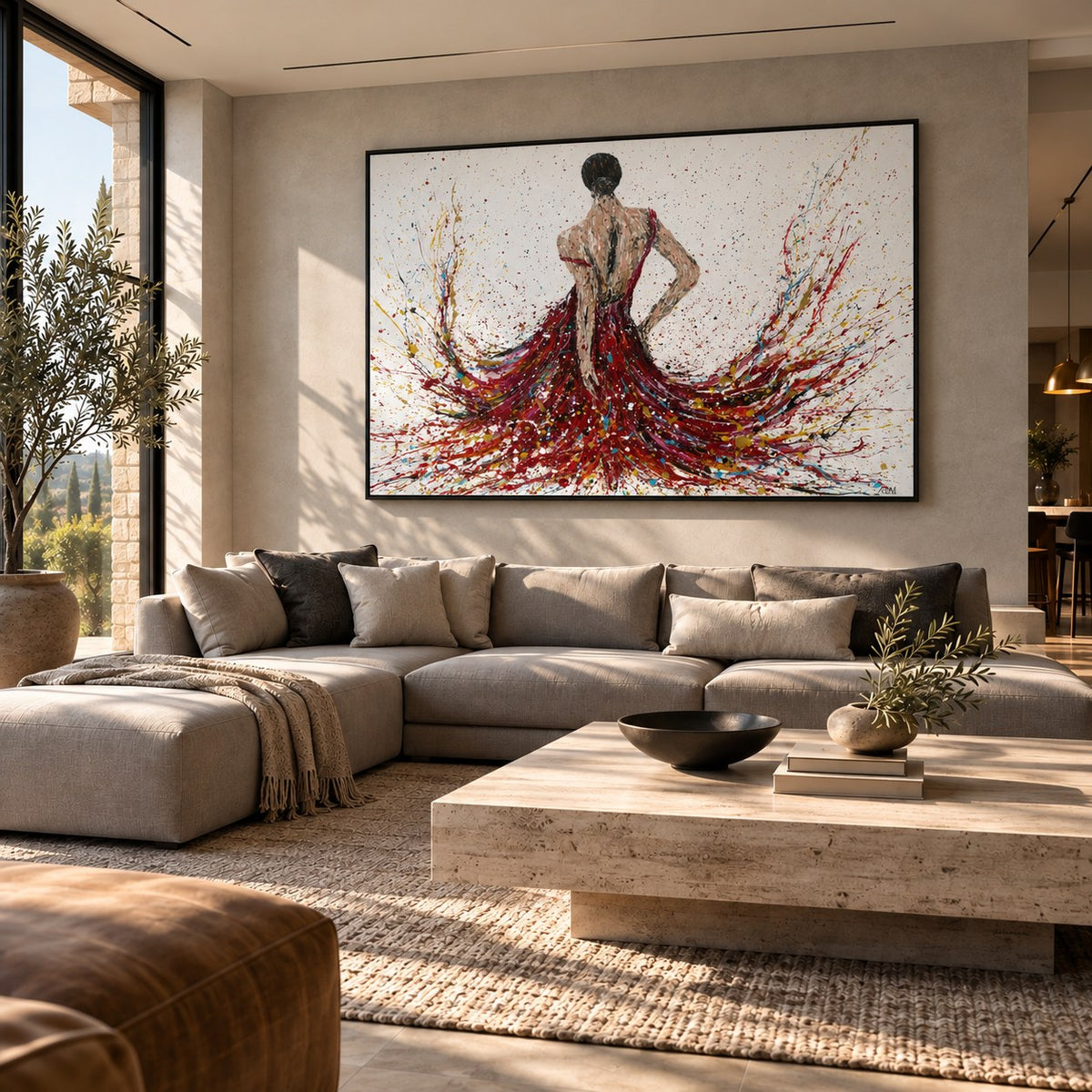 Fiery Elegance canvas wall art in a concrete living room