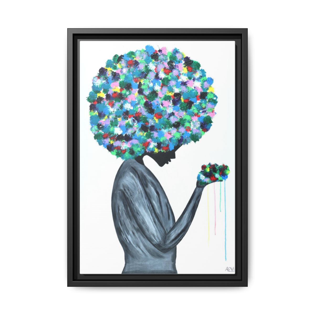 Flowers In The Hair framed canvas print, black frame