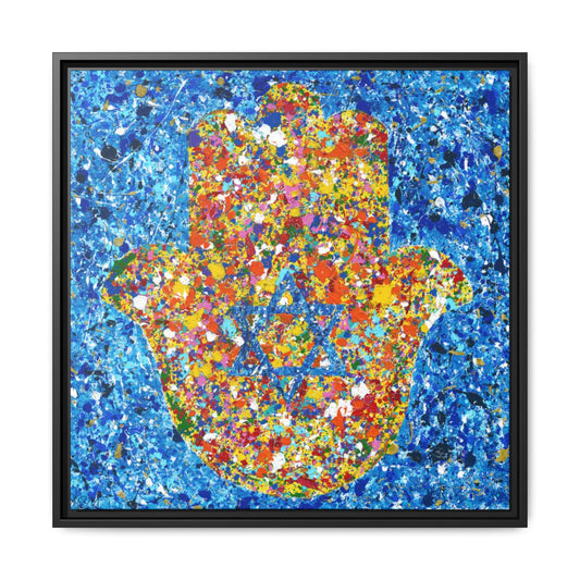 Hamsa Our Shield framed canvas print, black frame