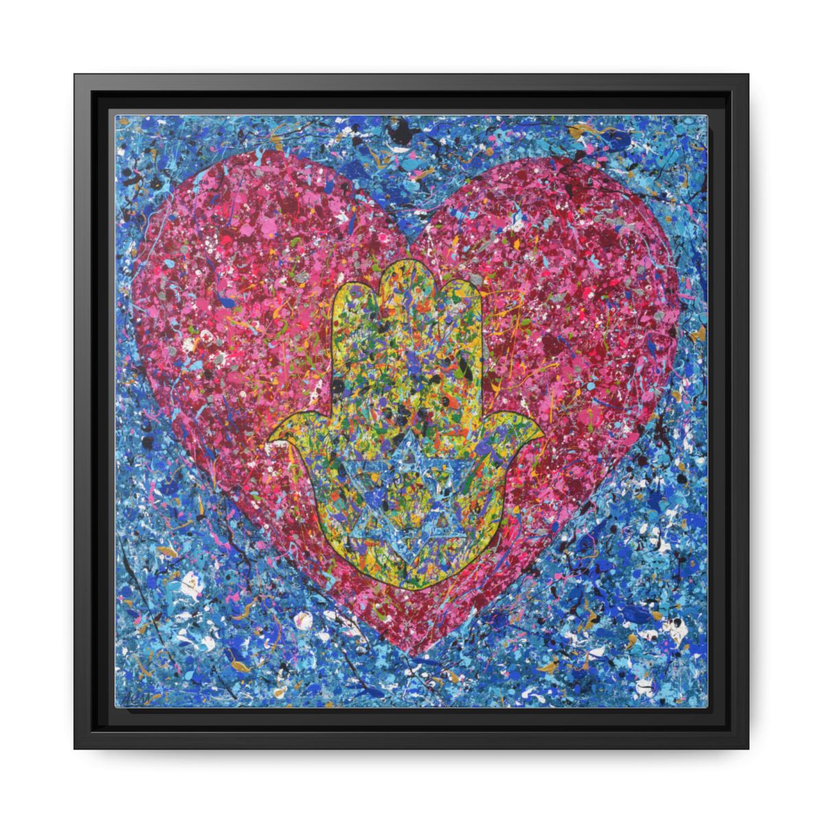 Heart of Protection framed canvas print, black frame