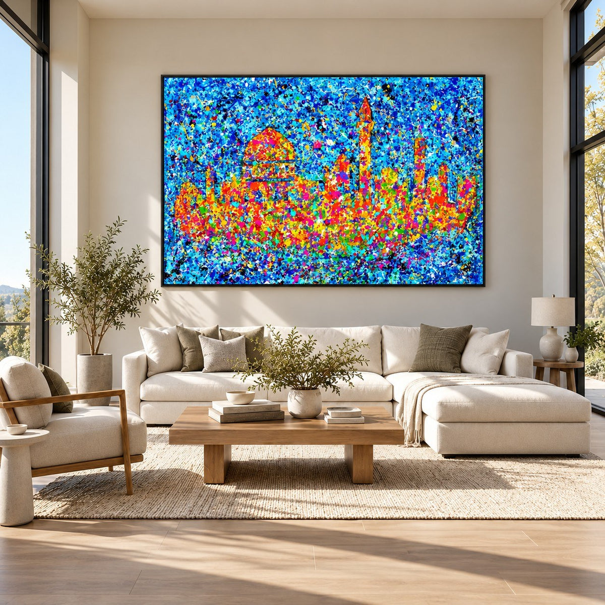 Jerusalem Home of My Heart canvas wall art, dark living room mockup