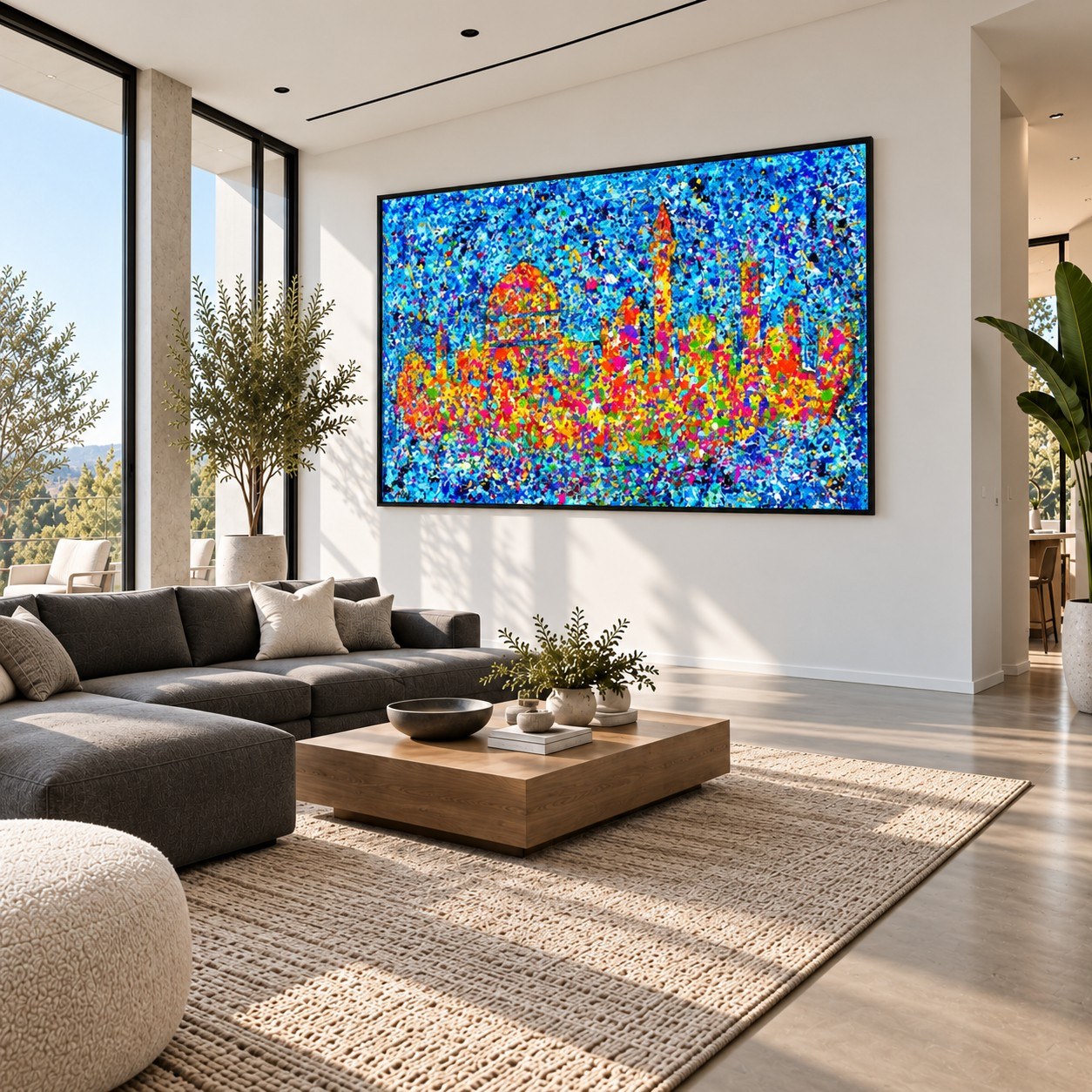 Jerusalem Home of My Heart canvas wall art, charcoal living room mockup