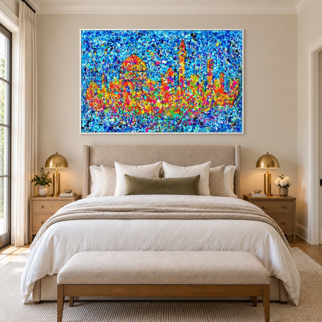Jerusalem Home of My Heart canvas wall art, white bedroom mockup