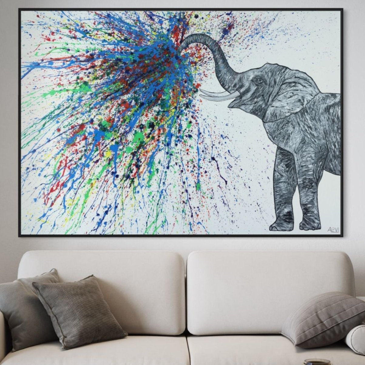 Limited Edition Print - An Elephant Blows - Canvas BY Albert Levi Art