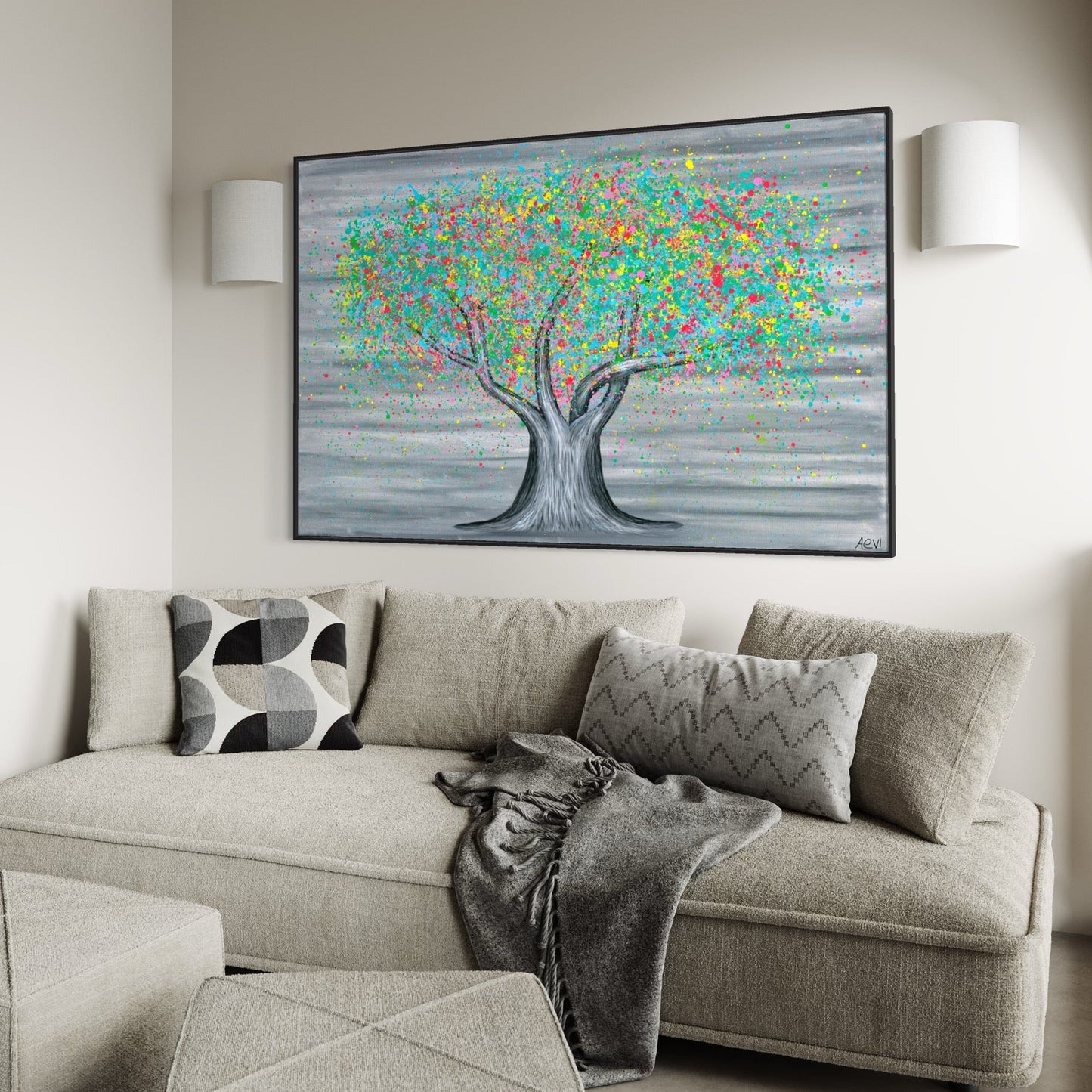 Limited Edition Print - Tree Of Happiness - Colorful Fruits - Canvas BY Albert Levi Art