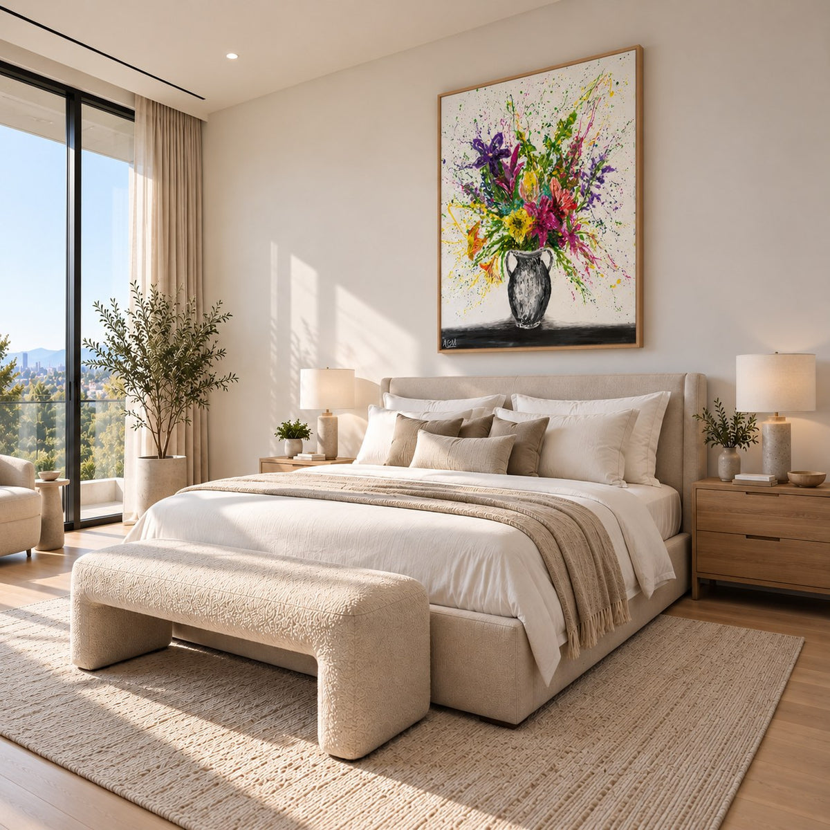 My Bouquet canvas wall art in a bright bedroom