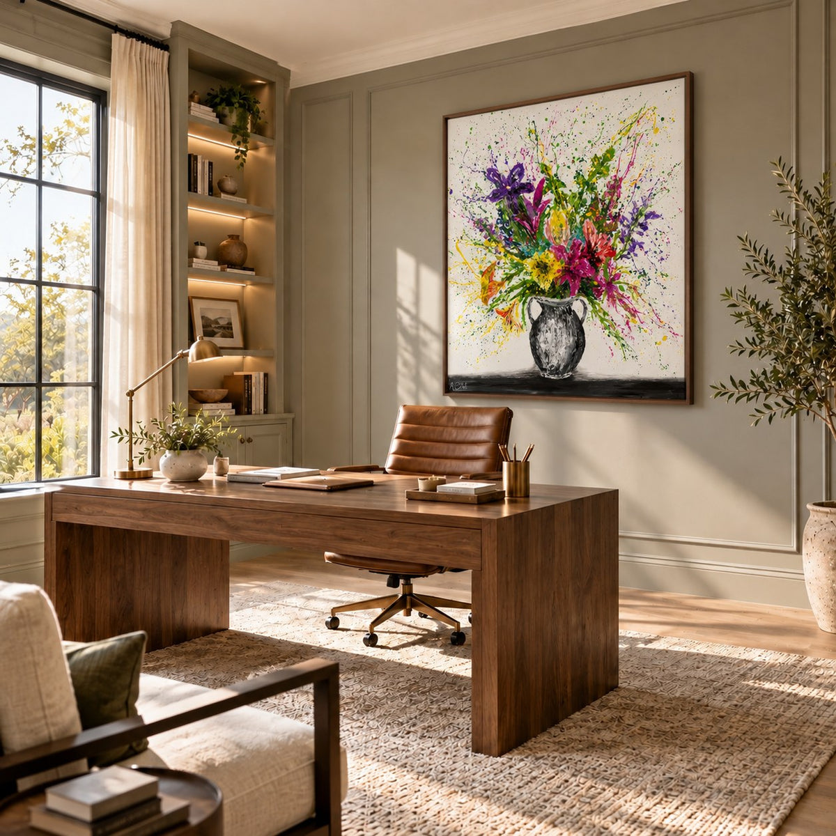 My Bouquet canvas wall art in a walnut office