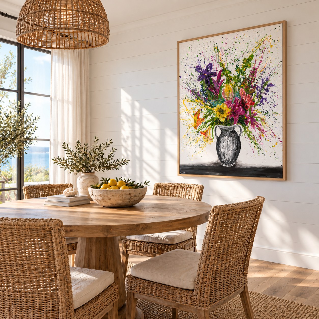 My Bouquet canvas wall art in a coastal dining room