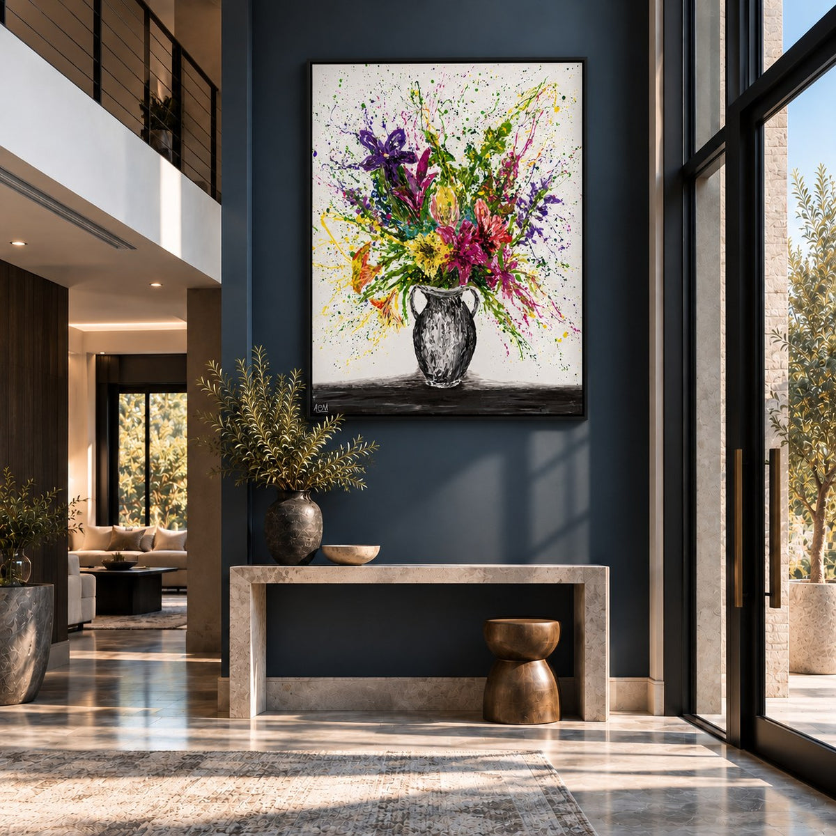 My Bouquet canvas wall art in a slatewall entry
