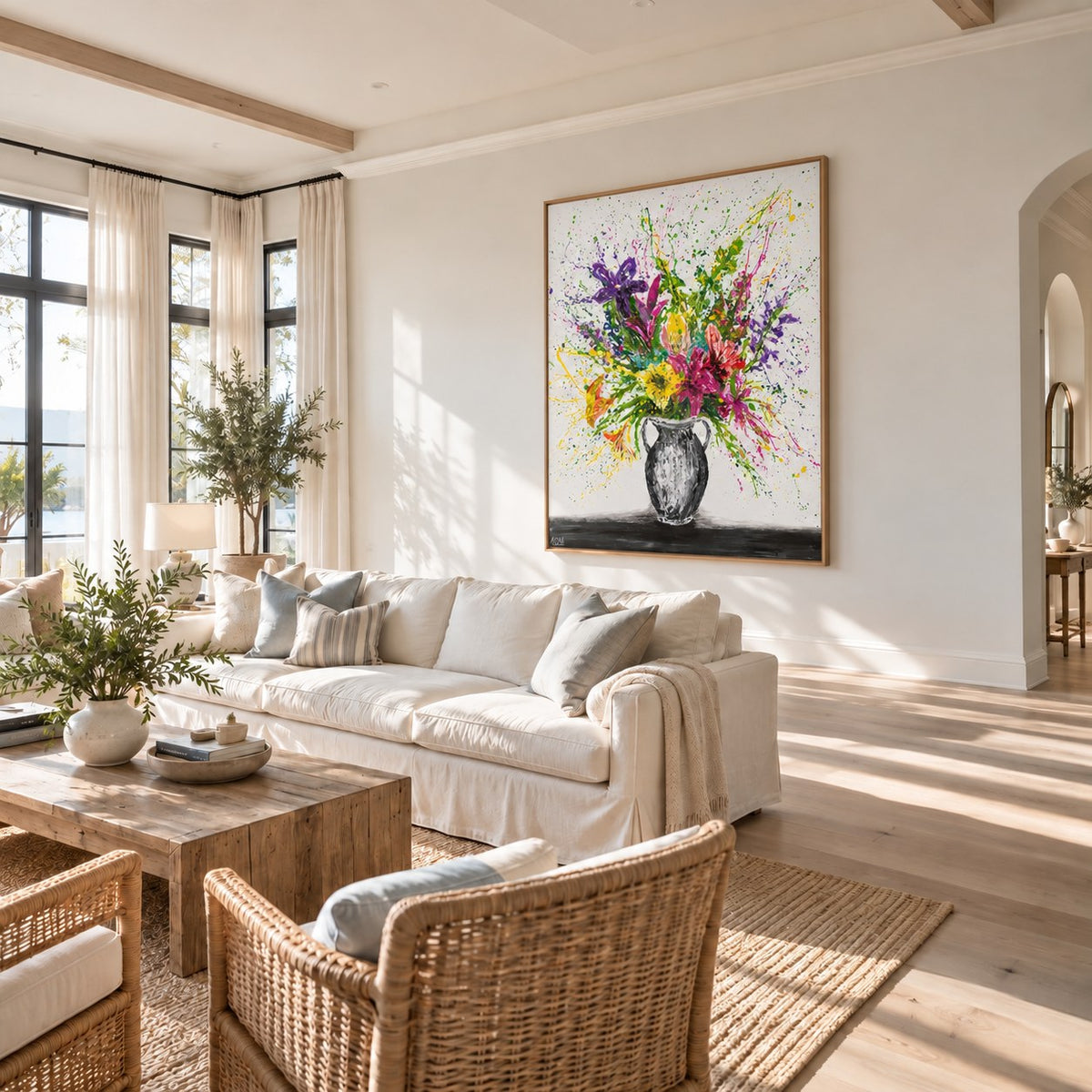 My Bouquet canvas wall art in a coastal living room