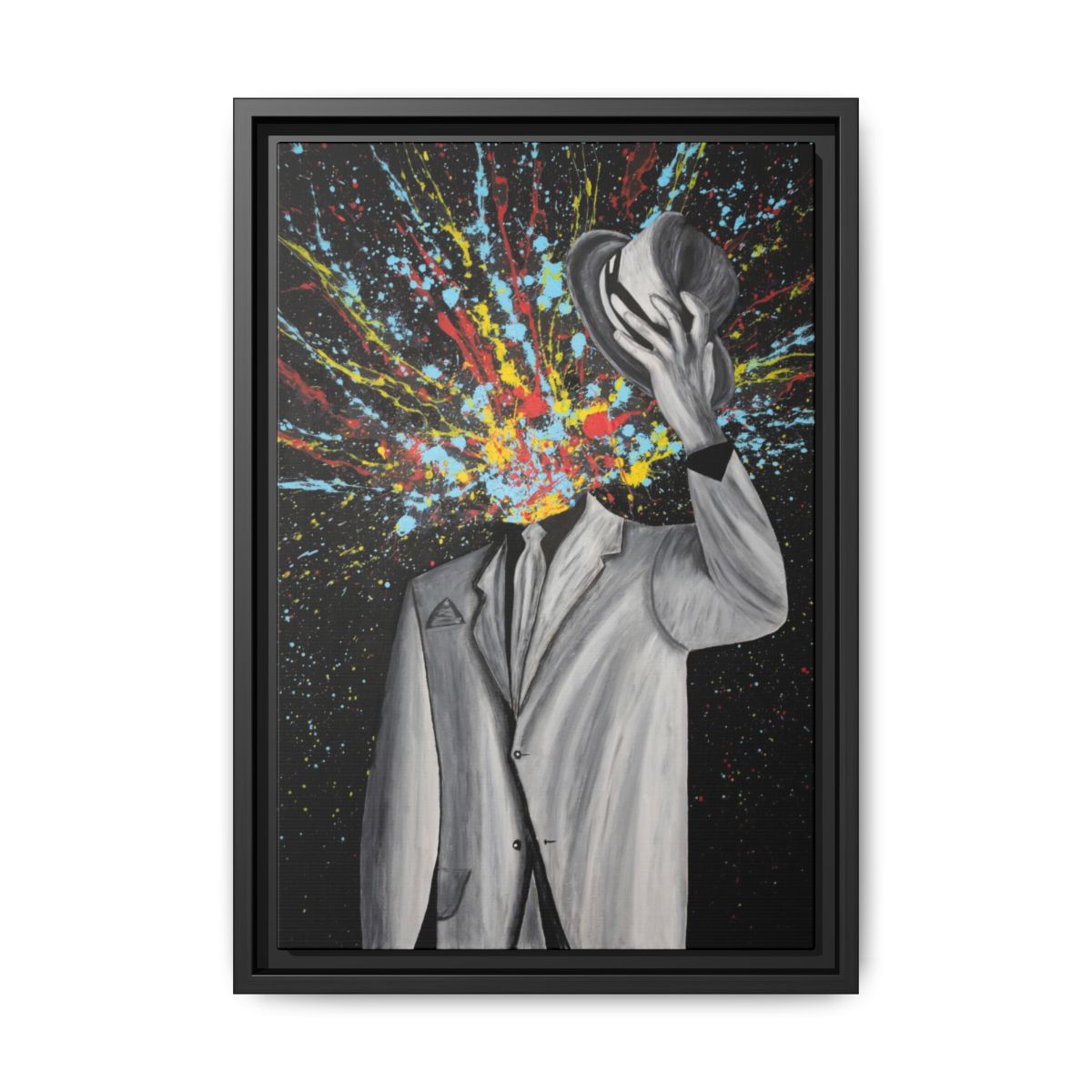 MY HEAD EXPLODED framed canvas print, black frame