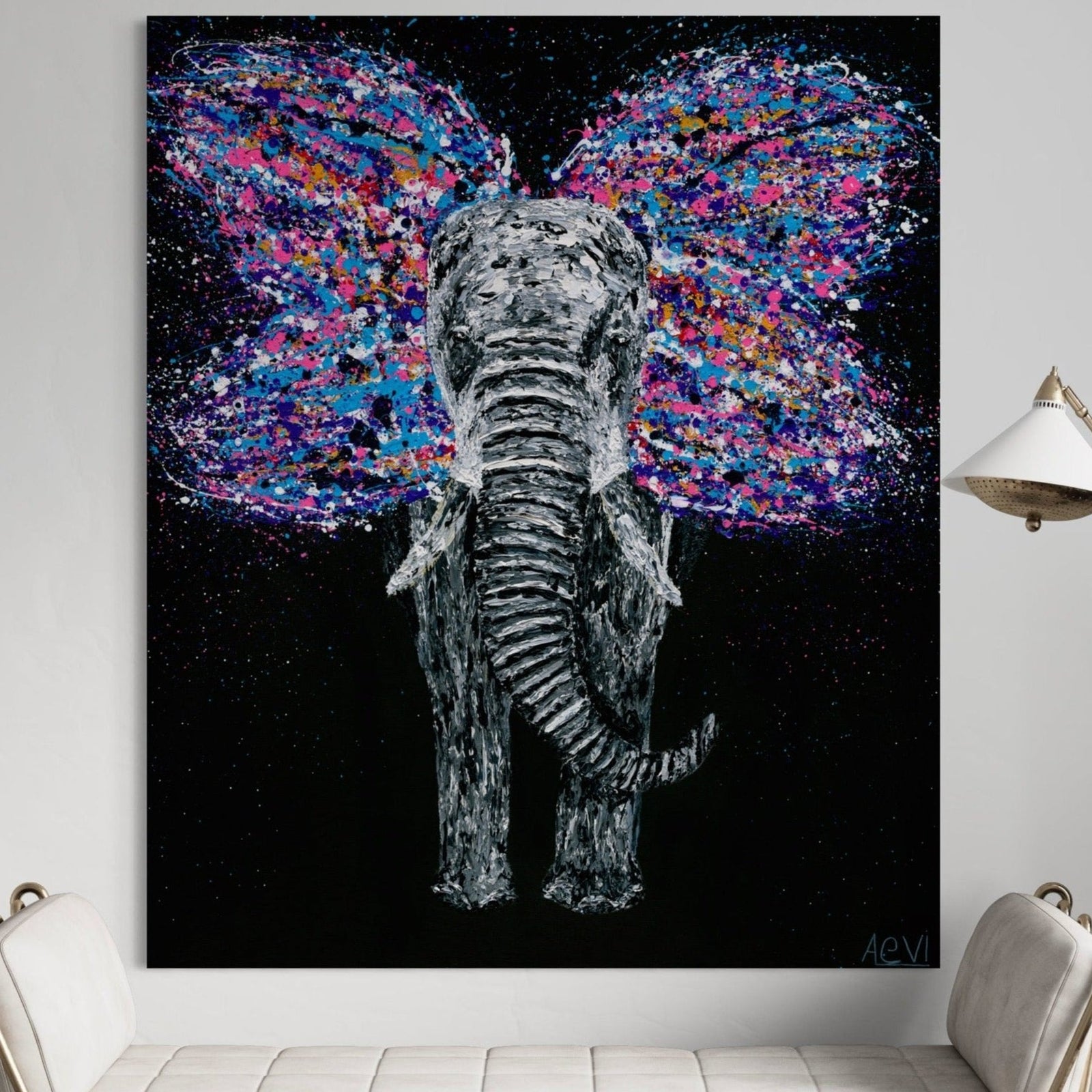 ORIGINAL ARTWORK - Butterfly / Elephant - BY Albert Levi Art